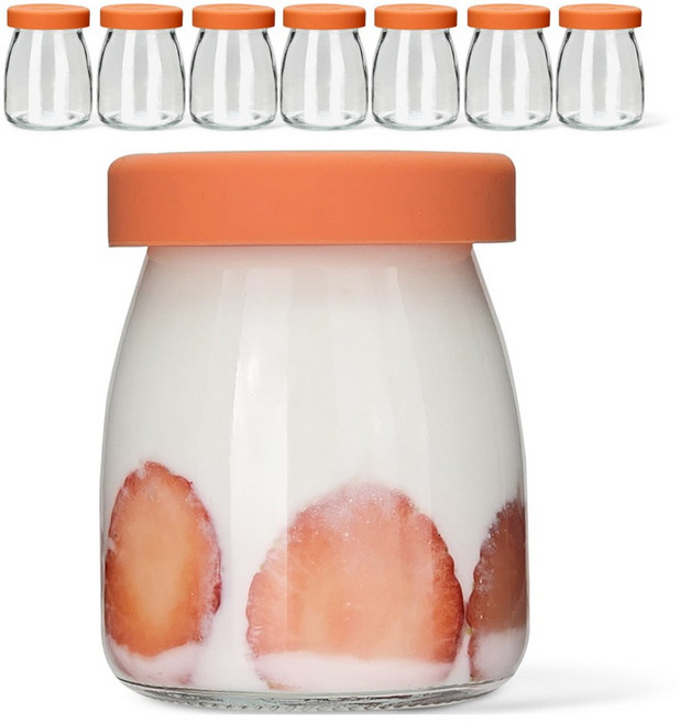 미르코리아 헥사 실리콘 뚜껑 요거트 우유 유리병 와이드 피치, 8개, 200ml