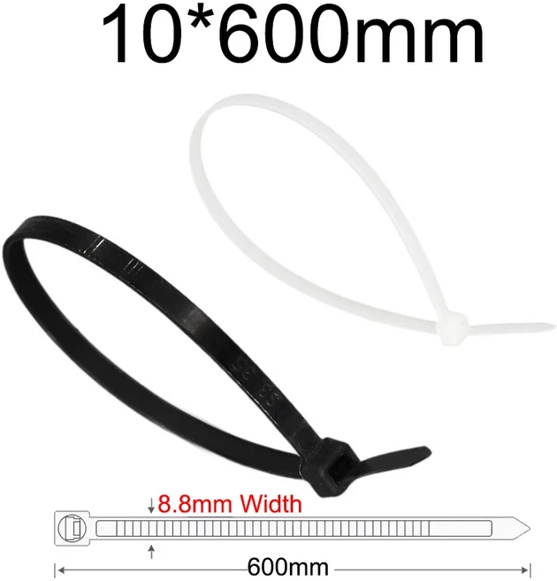 10400/450/500/550/600/650mm 8.8mm 너비 검정색 흰색 자동 잠금 나일론 플라스틱 링 스트랩 랩 Ziptie 고, 06 3Pieces White, 03 (8.8)10x600mm
