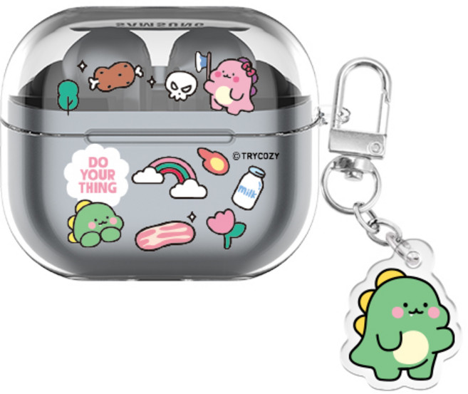 리틀티노 패치 버즈라이브/버즈3/버즈3프로 클리어 케이스 +아크릴 키링 세트, 푸드, 버즈3/버즈3프로