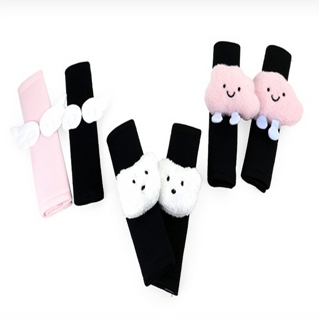 뚱이네 잡화점 자동차 안전 벨트 커버 자동차안전벨트커버쿠션, 블랙 날개