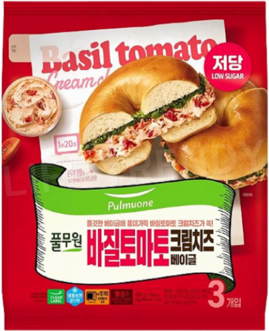 풀무원 바질토마토 크림치즈 베이글 (3개입) 435g, 145g, 1개