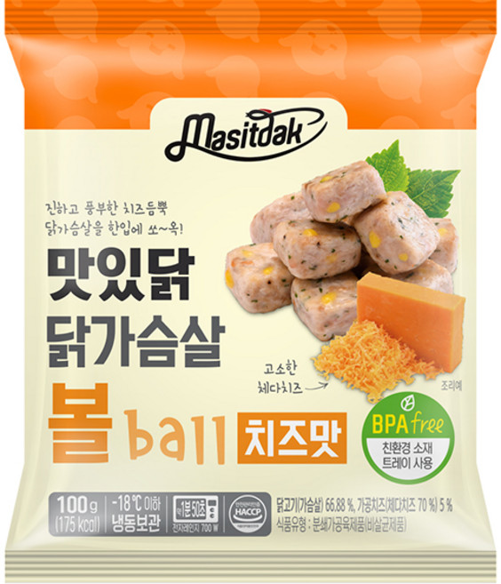 맛있닭 닭가슴살볼 치즈맛, 100g, 10개
