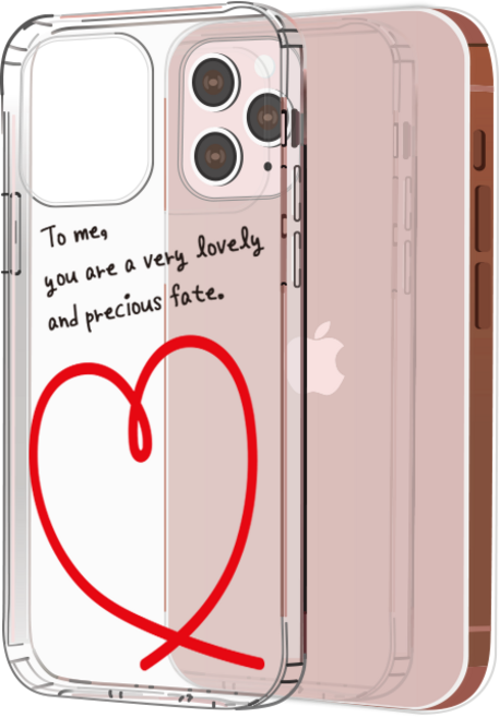 핫티몰 러블리한 레드 하트 드로잉 영문 러브 레터링 포토 프레임 투명 젤리 TPU 아이폰 케이스