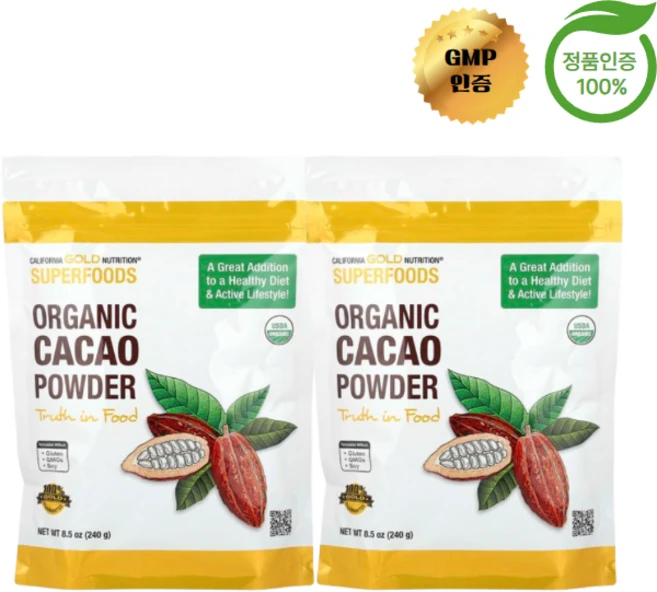 [1+1] 캘리포니아골드뉴트리션 유기농 카카오 분말 240g, 2개 - 쿠팡