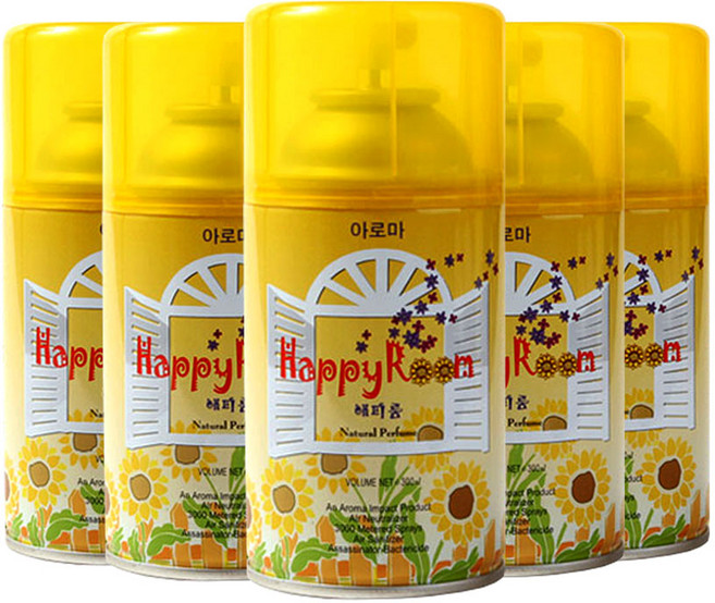 해피룸 옐로우 고농도 방향캔 280ml 모과향 5개세트 자동분사기 향캔 리필용 향캔, 5개, 모과