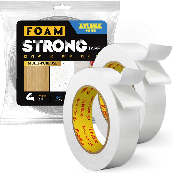 아뜰라임 초강력 다용도 두꺼운 스폰지폼 양면테이프 백색 18mm x 3m, 2개