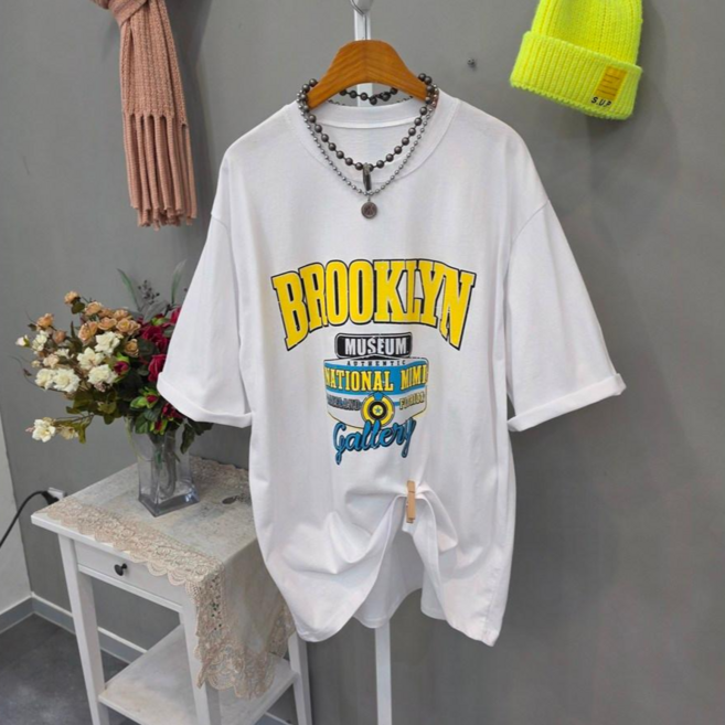 브루컬러 나염 오버핏 롱 반팔티셔츠