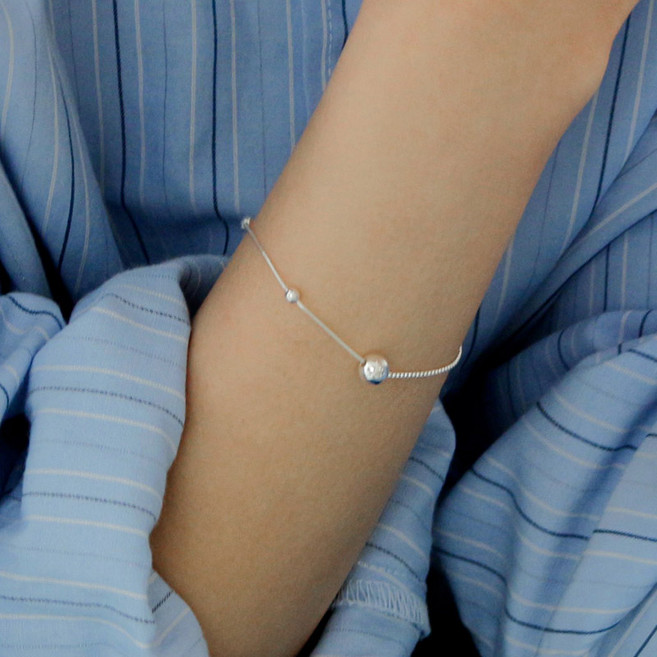 반지소 925실버 여성 볼 레이어드 순은 체인 은팔찌