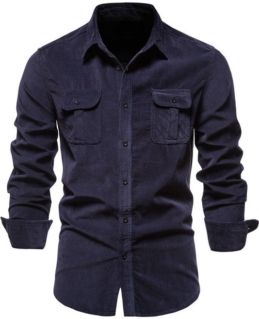 跨境男裝秋棉基礎日系燈芯絨男士商務襯衫修身休閒襯衣男新款長袖