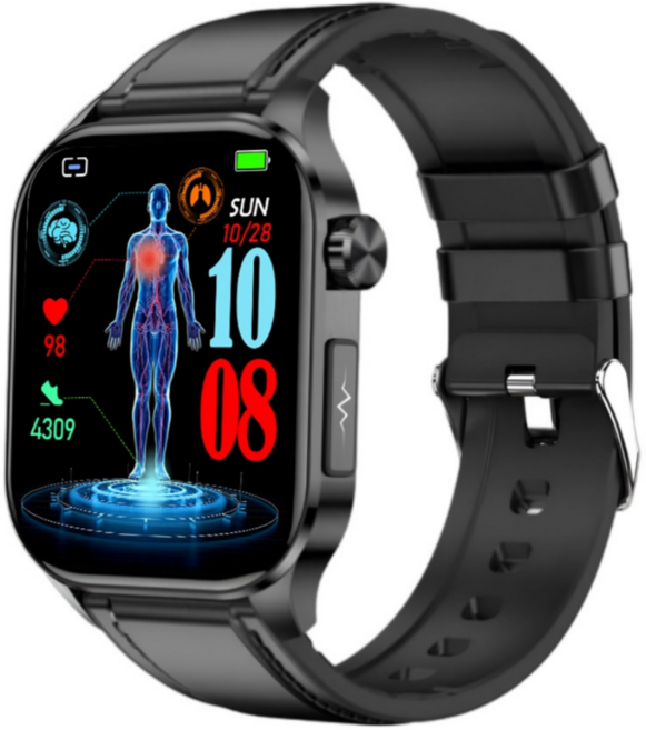 액션맨 글루코워치 ET 건강데이터 스마트워치, 블루투스, 5.13cm, 블랙실리콘+블랙레더