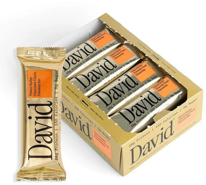 David 에너지바 데이비드 고단백 무설탕 바 설탕 무첨가 단백질 저탄수화물 글루텐 프리 28g 150칼로리 이동 간식 소금 맛 땅콩버터 12개입, 12개, 62g - 쿠팡