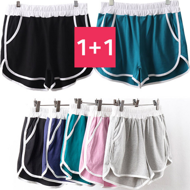 2장set 베이지 랍바 밴딩 배색 반바지 여성 빅사이즈 포켓 3부 여름 팬츠 28-38 인치까지 사계절용 1+1 세트