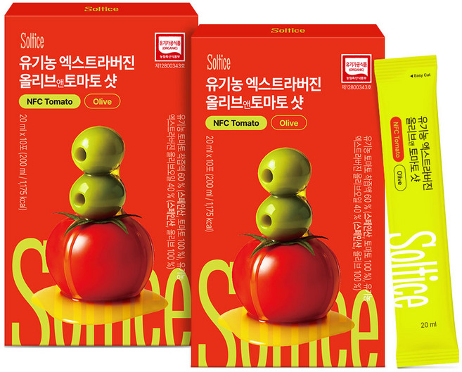 솔티스 유기농 엑스트라버진 올리브앤 토마토 샷_올토샷 폴리페놀 라이코펜 토마토 NFC 착즙 스페인산 냉압착 올리브오일, 2박스, 200ml