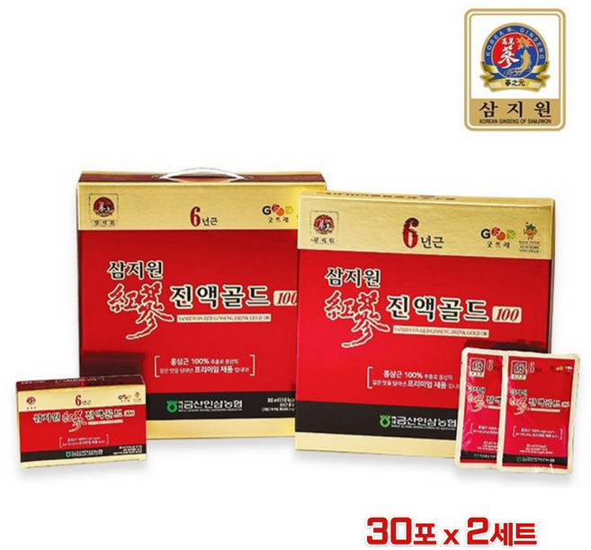 6년근 고려홍삼 진액 골드 금산 홍삼 원액 즙 엑기스 차 사포닌 파우치 제품 부모님 명절 설 추석 선물세트, 2세트, 30회분