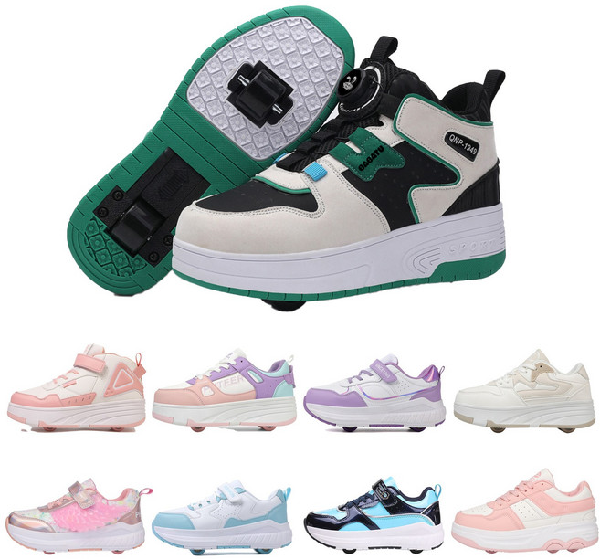 PHTEER 롤러슈즈 하이탑 바퀴달린운동화 롤러스케이트 2륜 T01, 1개, 녹색