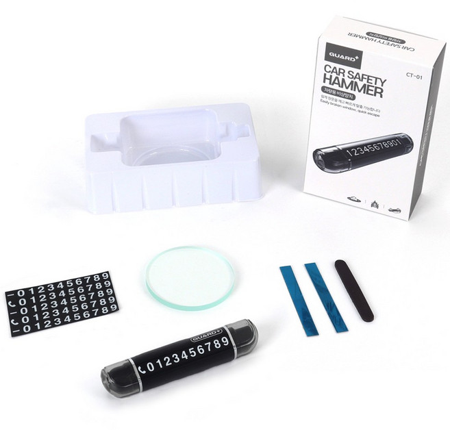 고급형 차량용 비상탈출 망치 3in1 주차번호판 안전벨트 절단기 전기차 화재 침수차 탈출, 1세트, 블랙