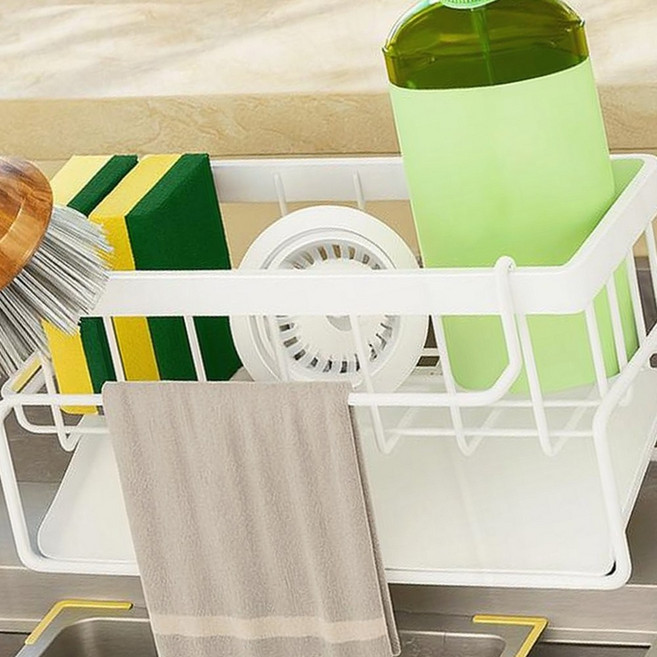 싱크대 정리 젖은 수세미 건조 수세미 거치대 물빠짐 세제 받침대 주방 소품, 1개, 화이트