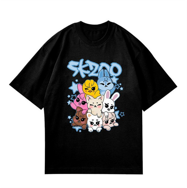 Stray Kids SKZOO 青少年棉T恤 演唱會粉絲應援上衣, 1個, B款-黑色2XL