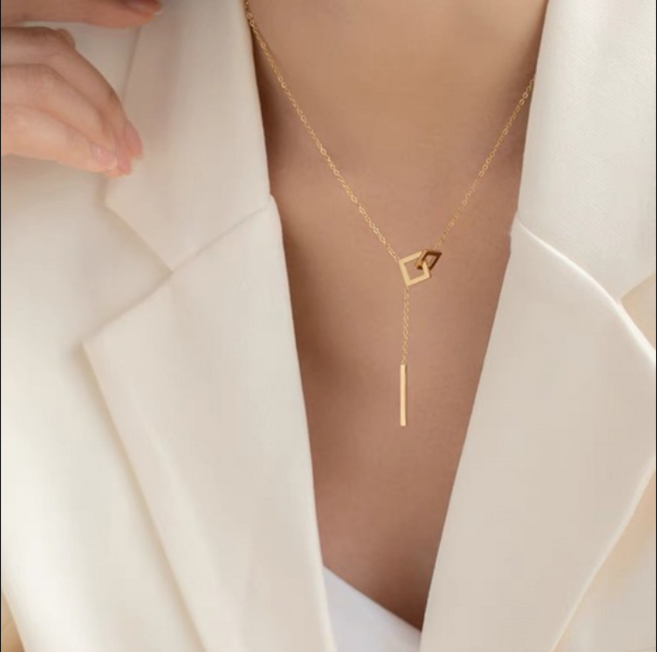 [써지컬 스틸] 델리아 18K 도금 더블 스퀘어 사각 럭셔리 목걸이 변색없는 데일리 베이직 파티 우아한 주얼리