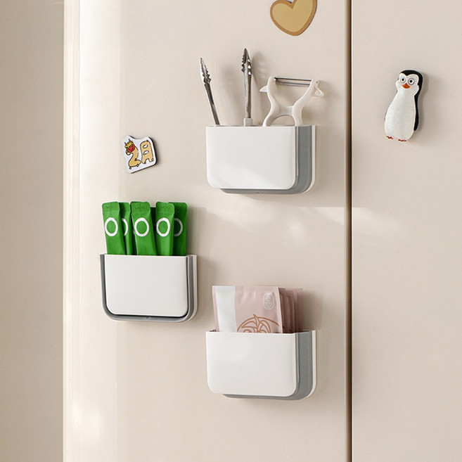 다이나토리 자석 간편 부착 접이식 수납함, 1개, 화이트