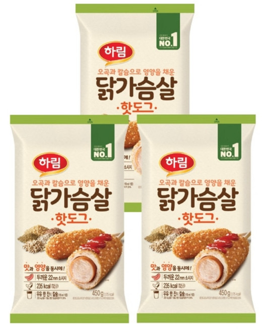 하림 닭가슴살 핫도그, 450g, 3개