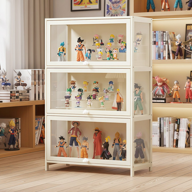 Curious Pony 장식장 피규어 진열장, 베이지+투명색