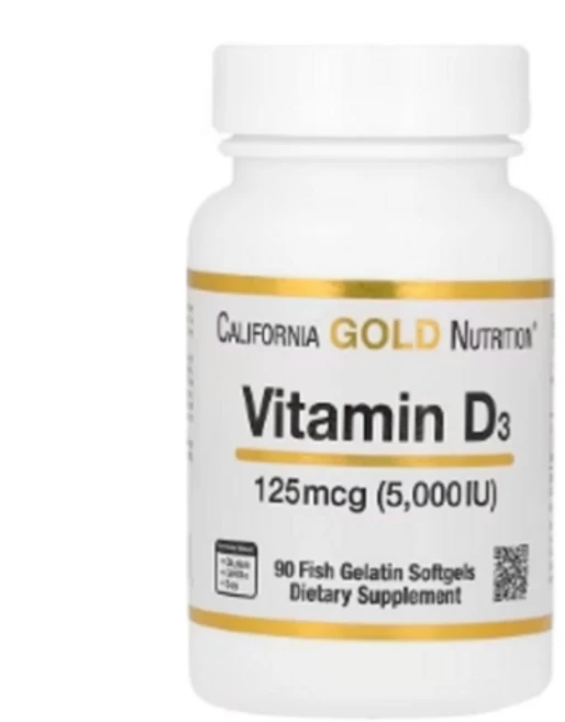 캘리포니아골드뉴트리션 비타민D3 125mcg(5000IU) 피쉬 젤라틴 소프트젤 90정, 1개 - 쿠팡