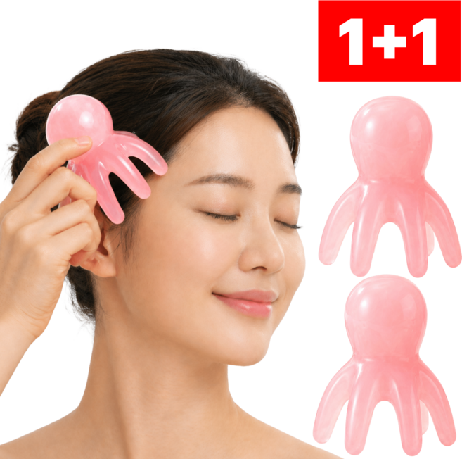 텐토라 문어 괄사 두피 얼굴 목 바디 마사지기 1+1, 핑크+핑크, 2개