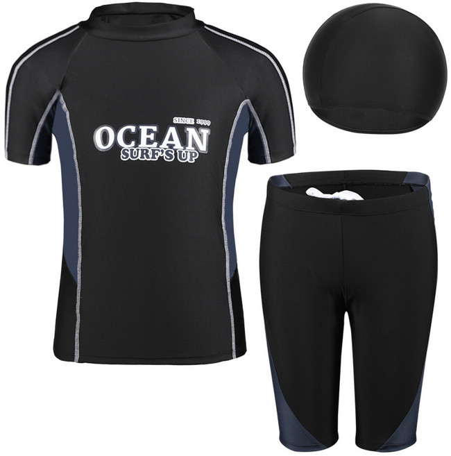 남아 주니어 실내 수영복 초등학생 래쉬가드세트 (수모세트)