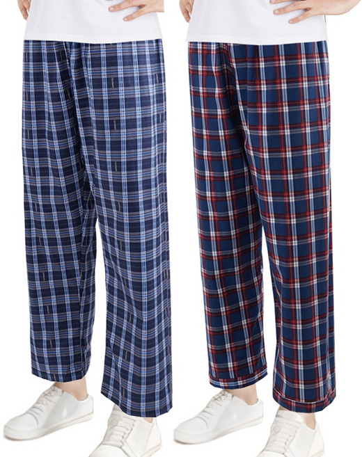 캐리루시 남성용 더블체크 9부 순면 파자마 바지 2p