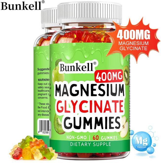 마그네슘 글리신젤리 400mg - 어린이 청소년 성인을 위한 흡수율 - 비타민 B6와 비타민 D3 함유 - 글루텐 프리 채식주의자용, 1개, 60회분