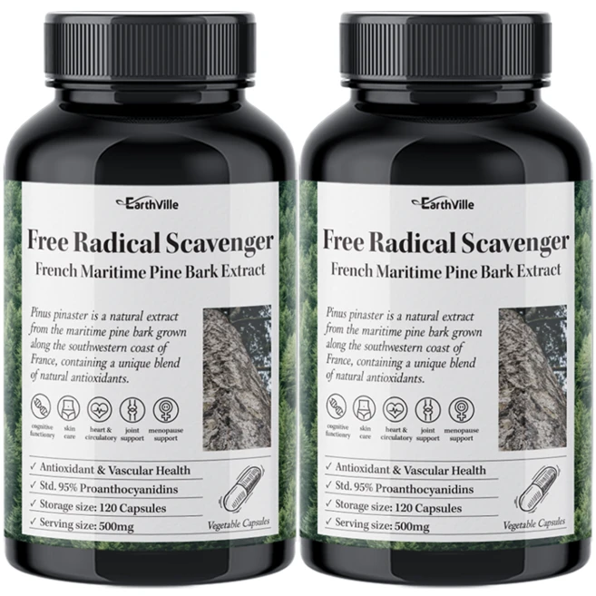어스빌 프랑스해안송소나무껍질 500mg 프로안토시아니딘 안토시아닌 폴리페놀, 120정, 2개 - 쿠팡
