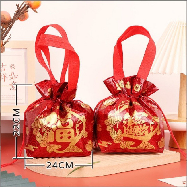 新春福袋 裝餅乾 糖果 巧克力 禮品袋 抽繩束口袋, 只有袋子-紅色, 1個