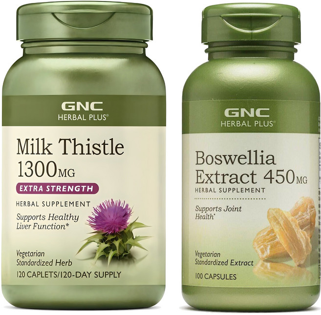 GNC 밀크씨슬 1300mg 120정 + 보스웰리아 엑스트라 베지 캡슐 450mg 100정, 1세트, 1ml, 1g