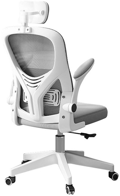 極美家居：透氣網布、升降旋轉功能 耐重辦公室椅, 白灰色【有頭枕】 -升級款人體工學辦公椅, 白灰色