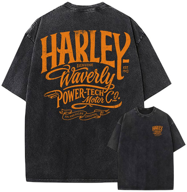 마제클로 오버핏 반팔티 할리 프린팅 피그먼트 반팔티셔츠