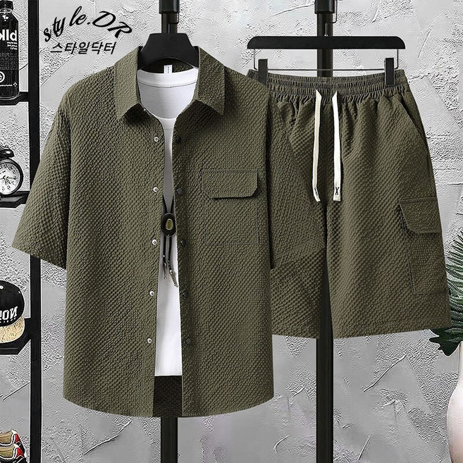 스타일닥터 남자 여름 반팔 셔츠 반바지 세트 루즈핏 시원한 상하의 세트 캐주얼 밴딩 반바지 투피스
