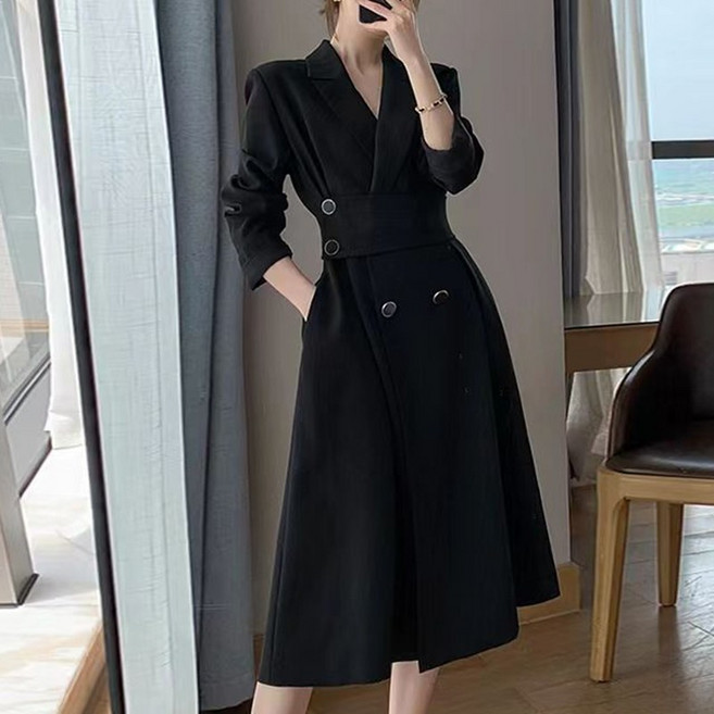 스타일아유 프렌치 햅번 여성 빅사이즈 가을겨울 패션 더블버튼 정장 롱원피스 OP1998