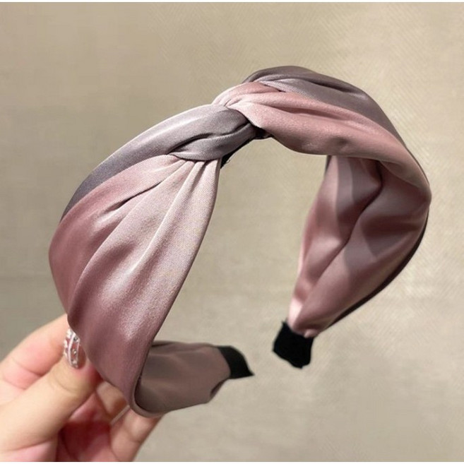 BEAGLE 緞面寬邊交叉髮箍 雙拼設計, 1個, 粉色-1個, 粉色