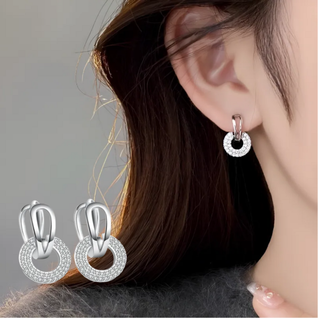 아뜨라 18K GF 고급 큐빅 원터치 데일리 링 귀걸이 라운드 스퀘어 사각 알러지방지