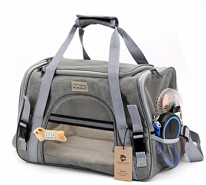 퍼피허그 Petchu Bag 강아지 산책가방 이동 가방 고양이 애견 캐리어 기내용 컨넬 카시트 슬링백, 그레이, 1개