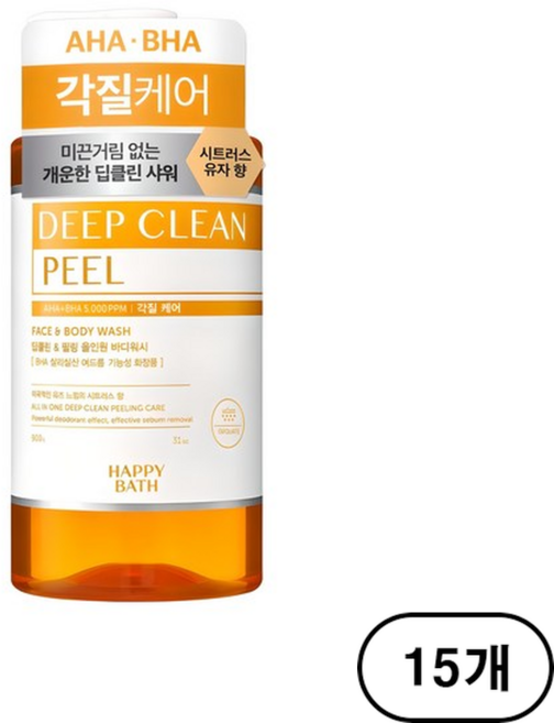 해피바스 딥클린 아하바하 각질케어 올인원 바디워시 시트러스 향, 900g, 15개