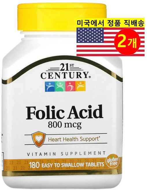 21st Century 21세기 센트리 엽산 800mcg FolicAcid, One Color, 2개, 180정 - 쿠팡