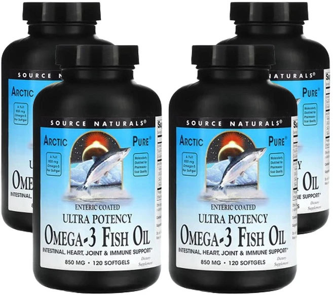 소스네츄럴스 아틱 퓨어 울트라 포턴시 오메가-3 생선 오일 850mg 120 소프트젤, 4개, 120정 - 쿠팡