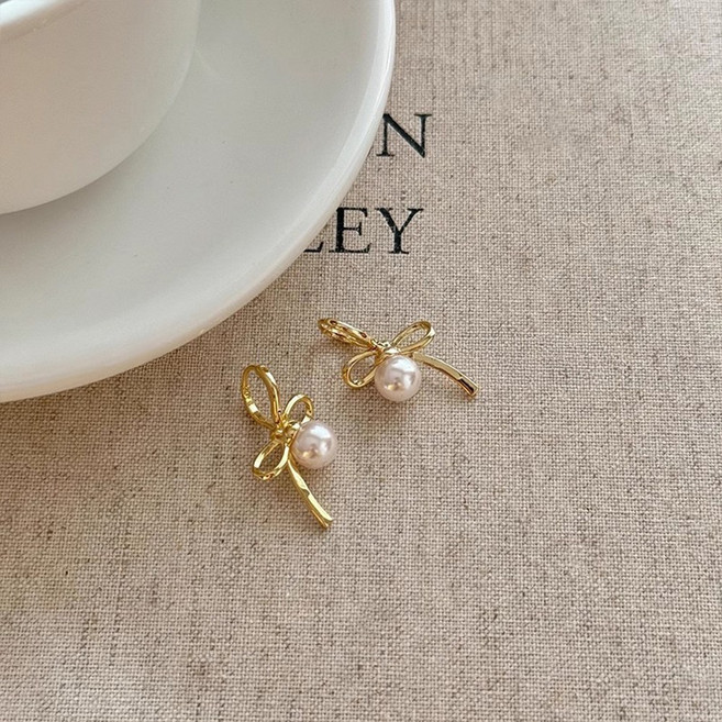 빅진주 리본 귀걸이 2color