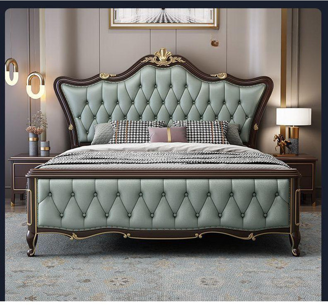 엔틱 원목 침대프레임 퀸 킹 수입 프렌치 고급 가죽 가구 서랍형, 기본형