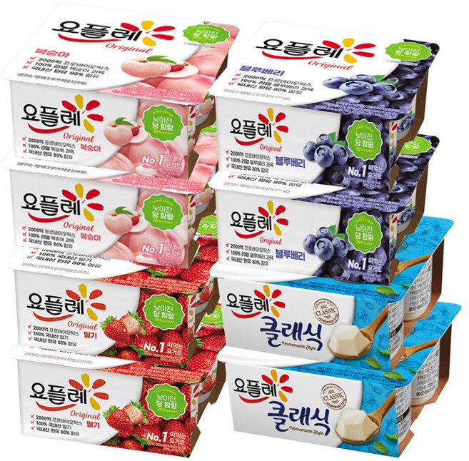 빙그레 요플레 85g 혼합(딸기4+복숭아4+블루베리4+클래식4), 32개