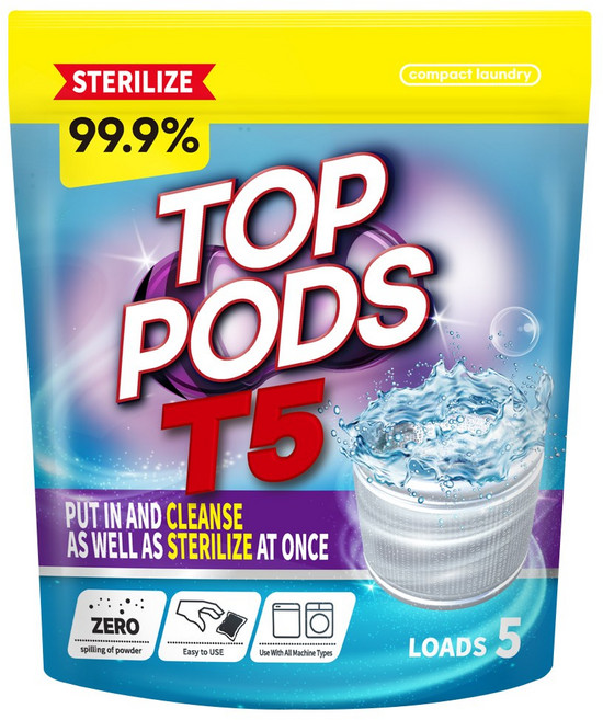 살균99.9% 단순세정NO!!하우고 탑포드 T5 살균 세탁조크리너 5회분 / 살균클린 / 곰팡이제거 / 캡슐로 분말효과 그대로, 1개, 500g