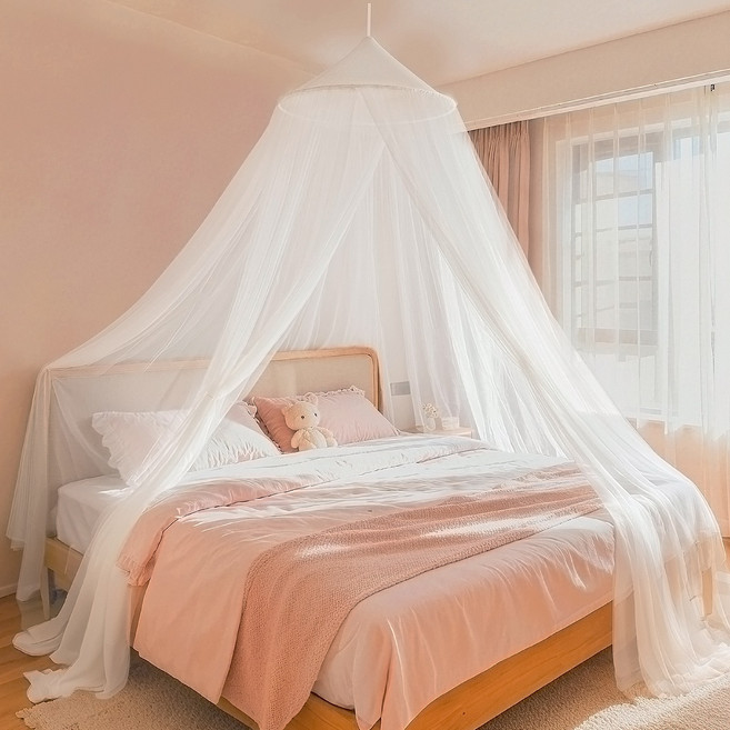 원 토새 휴대용 캠핑용 접이식 아이방커튼 모기장겸용 인테리어 침대 캐노피, 화이트