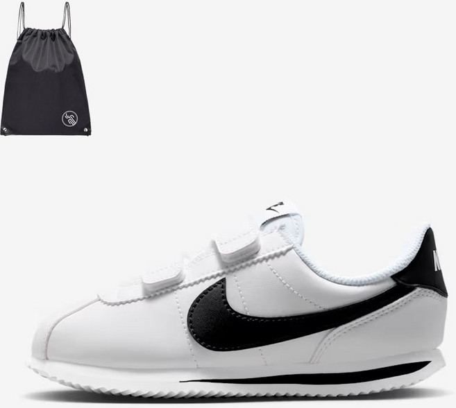 나이키 국내정품 코르테즈 찍찍이 벨크로 화이트 아동 운동화(PG신발가방세트)